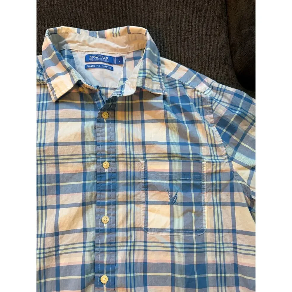 Náutica Blue Sail Classic Fit Stretch Men’s Button Up Shirt Size Large